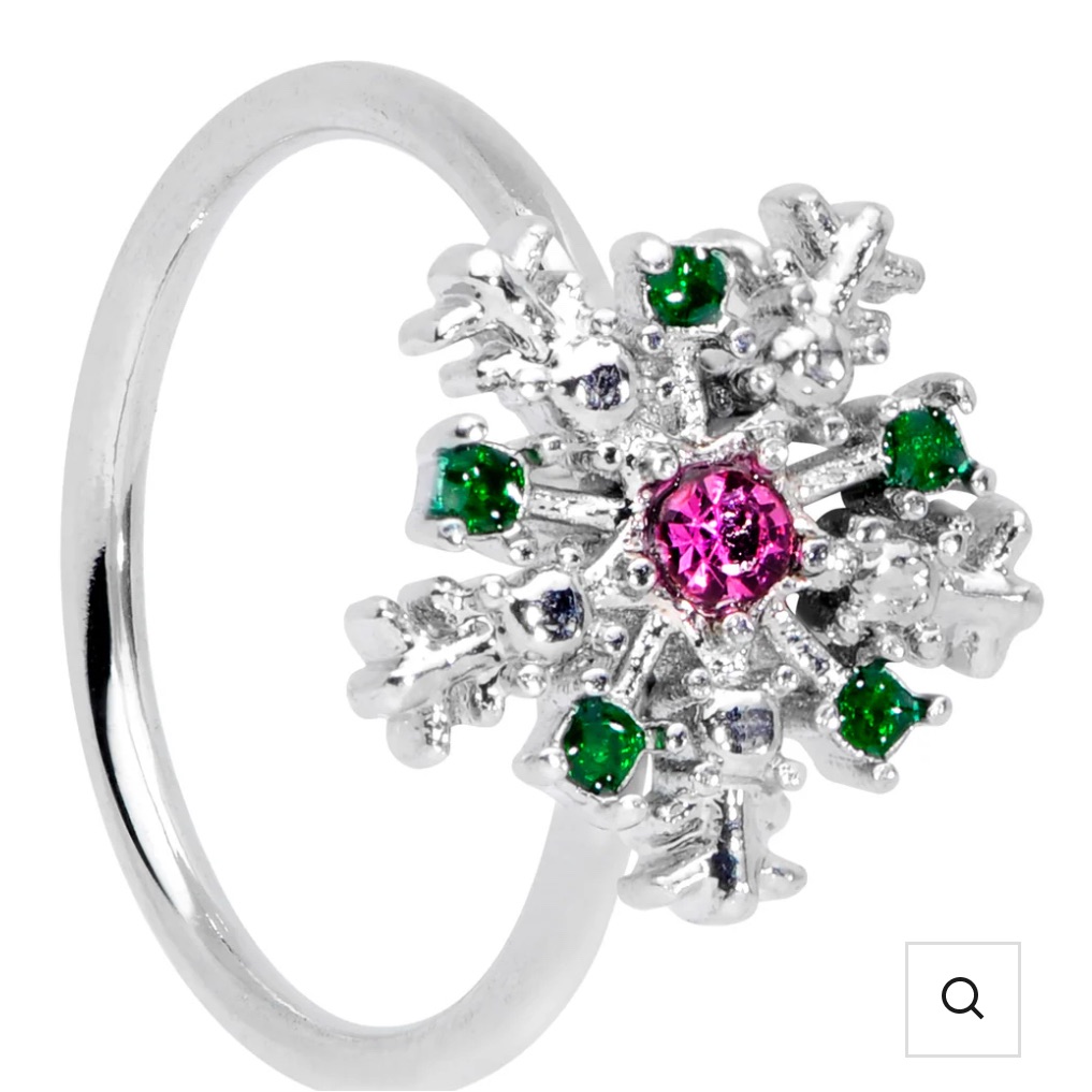 Body Candy 20 Gauge 5/16 Clear Pink Green Gem Snowflake Holiday Nose Hoop